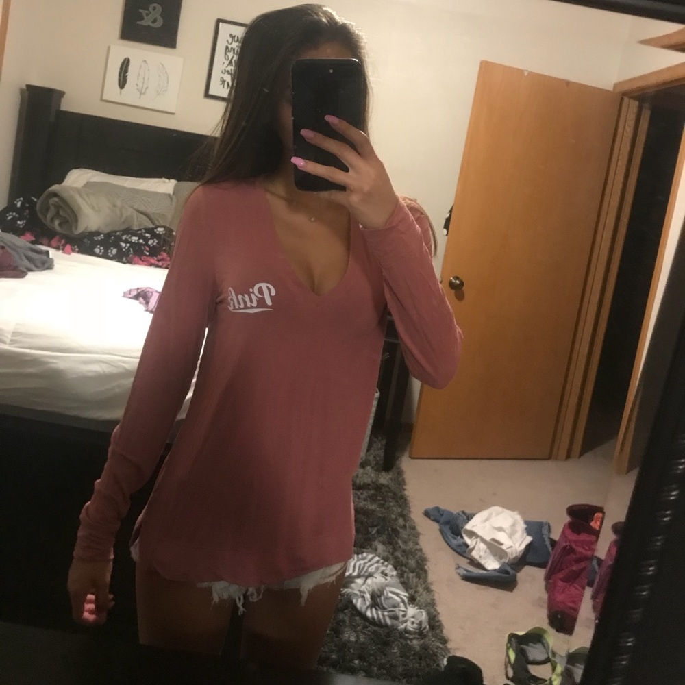 PINK V-Neck Long Sleeve